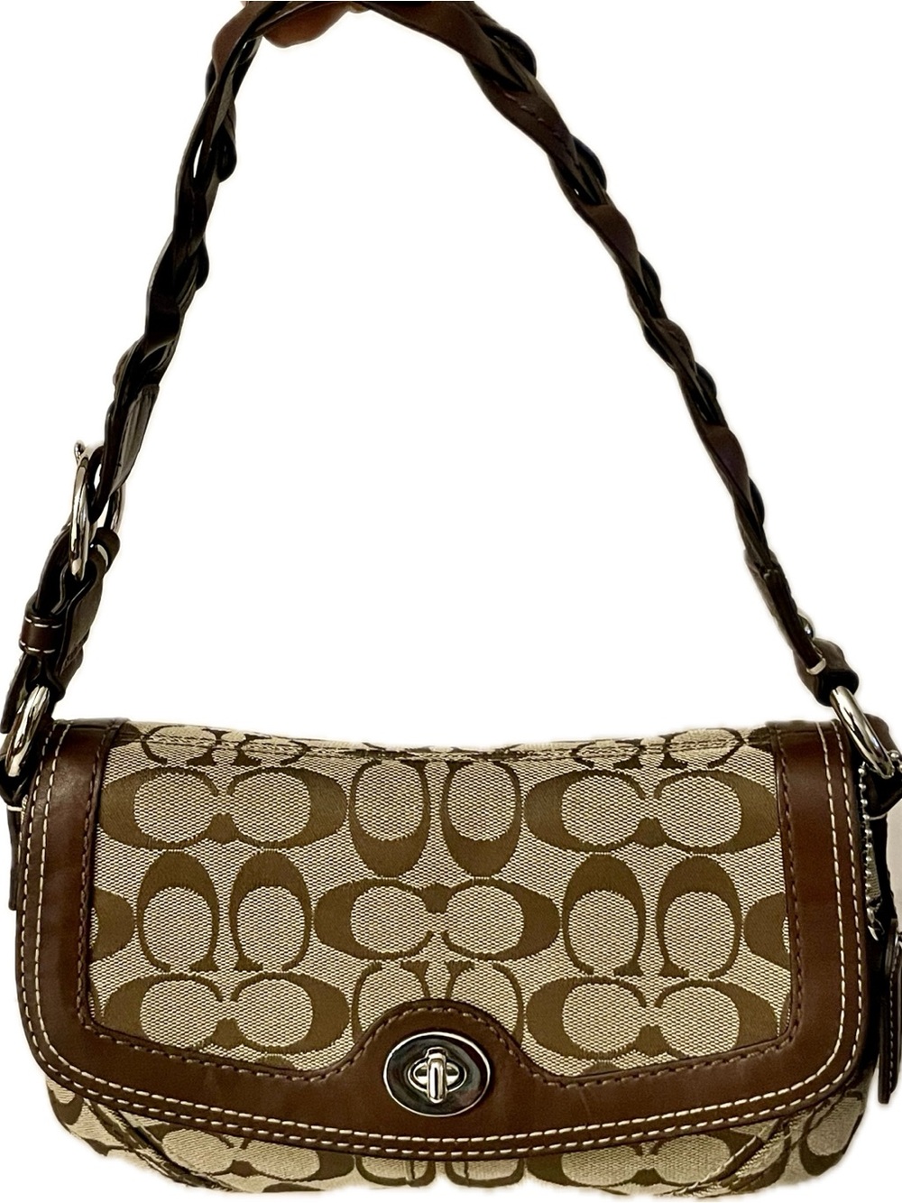 Coach Chelsea Signature Jacquard Turnlock Flap w/ Branded Strap